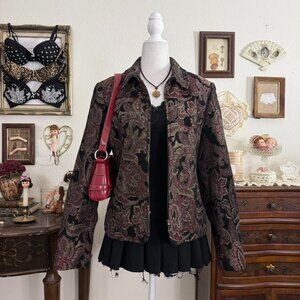 90’s witchy whimsigoth boho floral tapestry zip up jacket